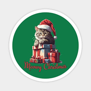 Meowy Christmas , christmas cat , Design Magnet